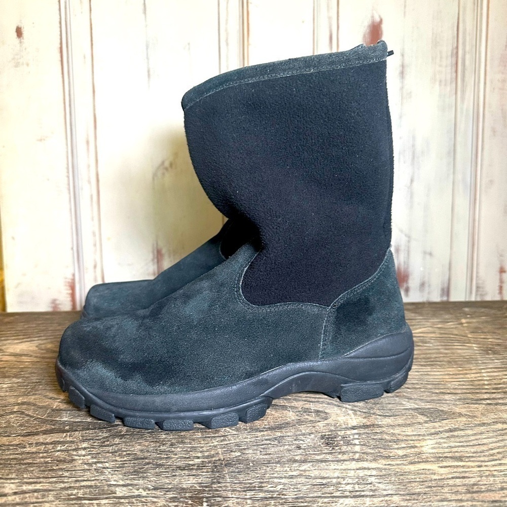 Boots Lands End Marinac Winter Suede Fleece Sherpa Lined Zip Back 8.5 black